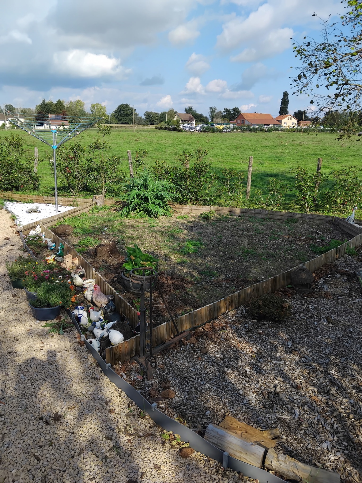 Carré de potager : désherbage et pose de bâche — avant